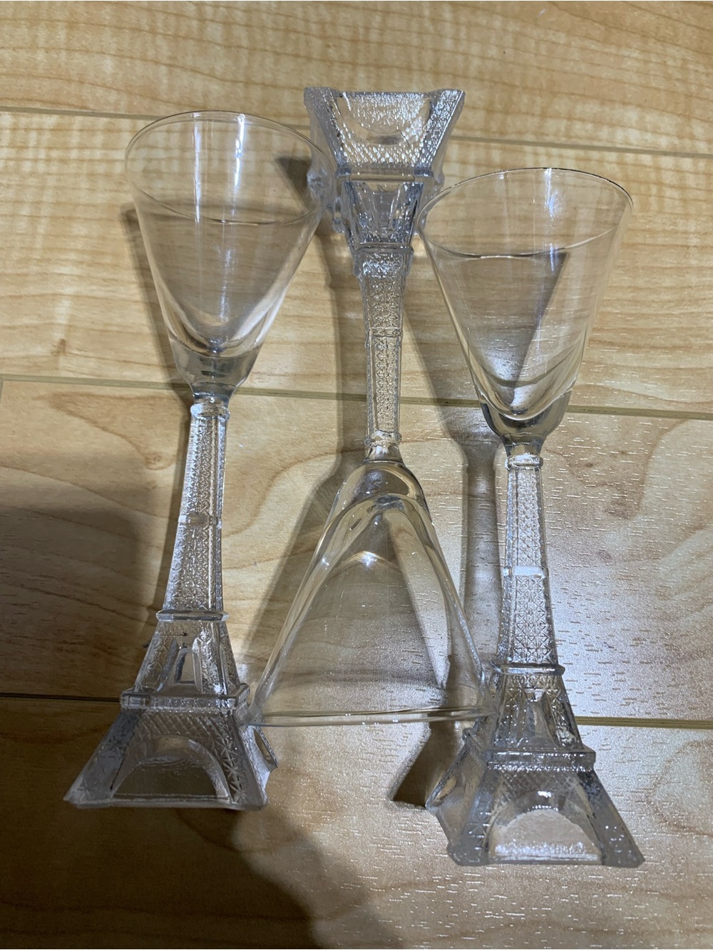Vintage Eiffel Tower Cordial Glasses Set of 3 Clear Glass Paris France Barware